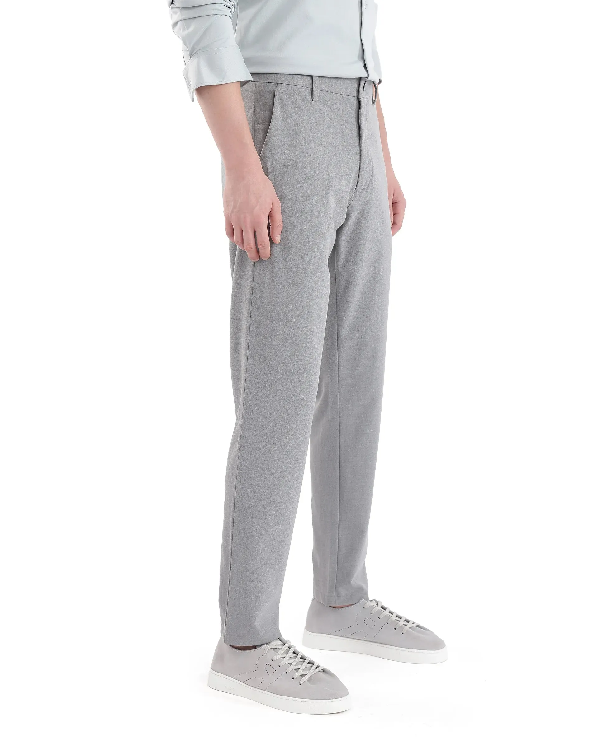 Rare Rabbit Men Travel-25 Grey Button And Zip Closure Plain Trouser