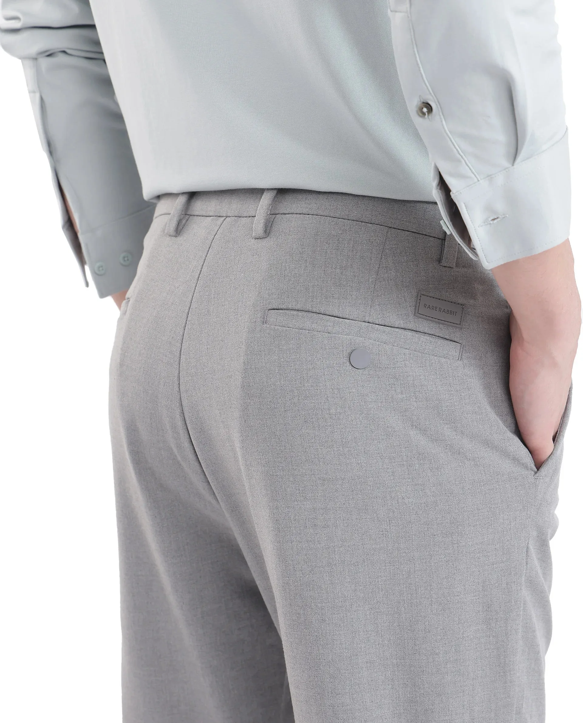 Rare Rabbit Men Travel-25 Grey Button And Zip Closure Plain Trouser