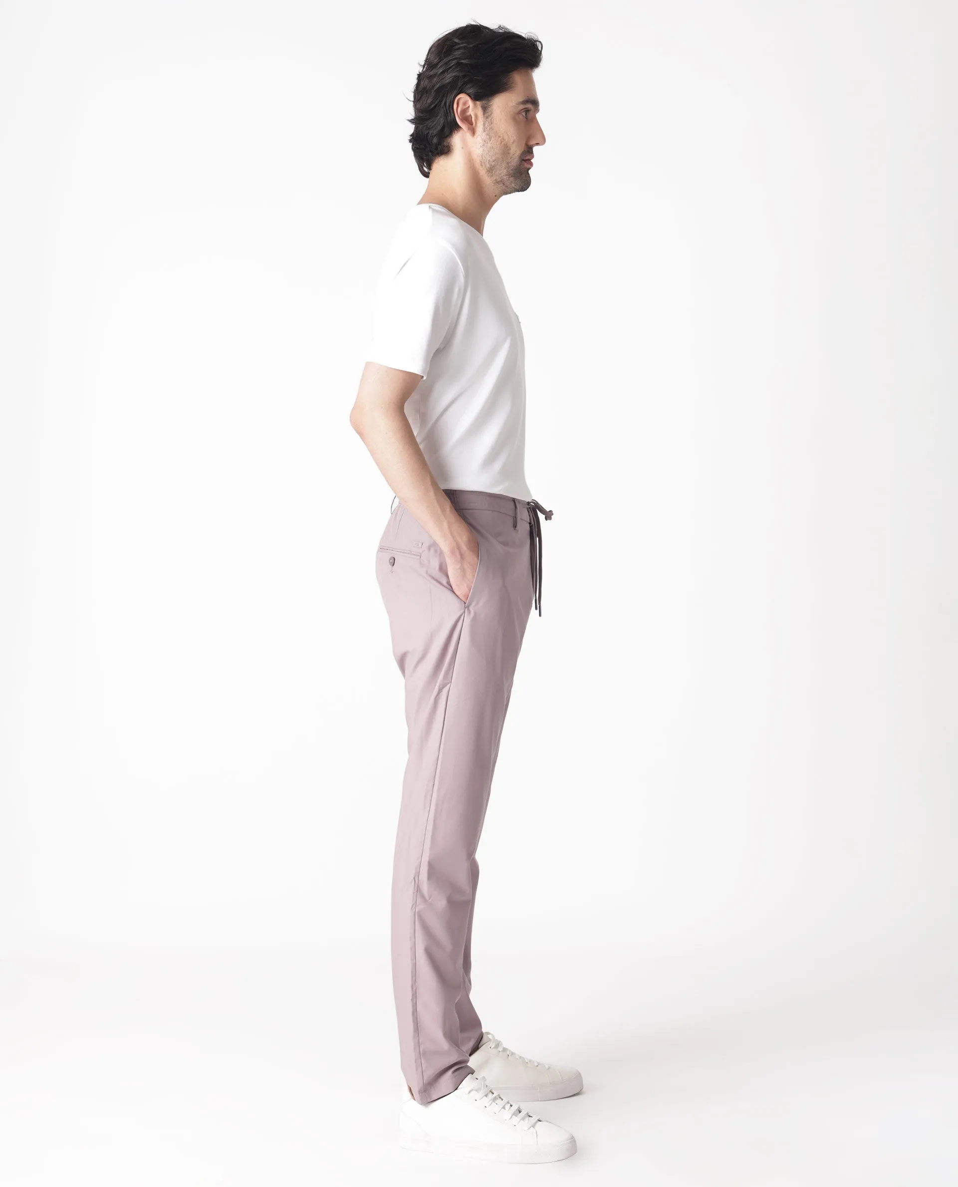 Rare Rabbit Men's Aux Light Purple Solid Mid-Rise Regular Fit With Drawstring And Elastic Waistband Trouser