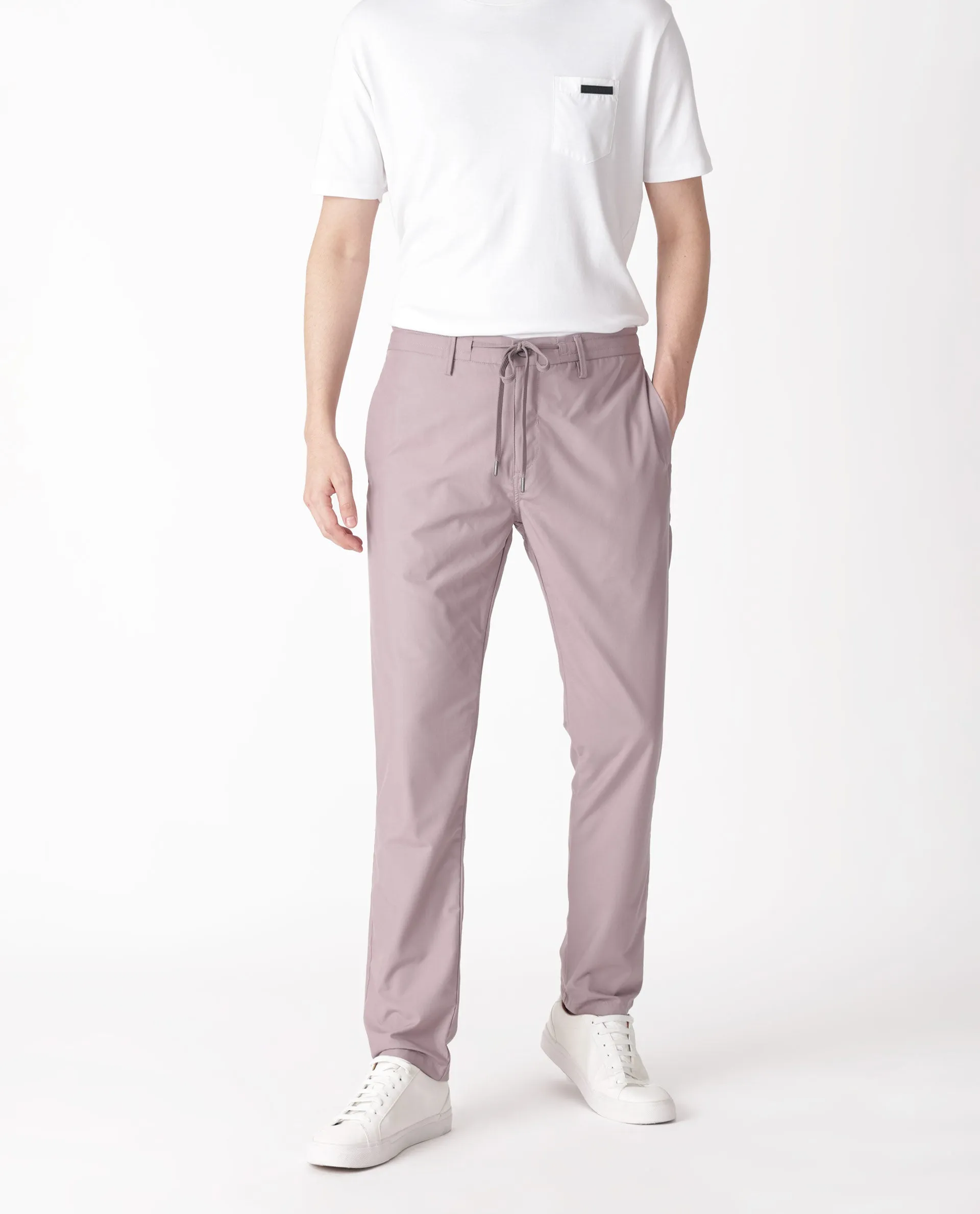 Rare Rabbit Men's Aux Light Purple Solid Mid-Rise Regular Fit With Drawstring And Elastic Waistband Trouser