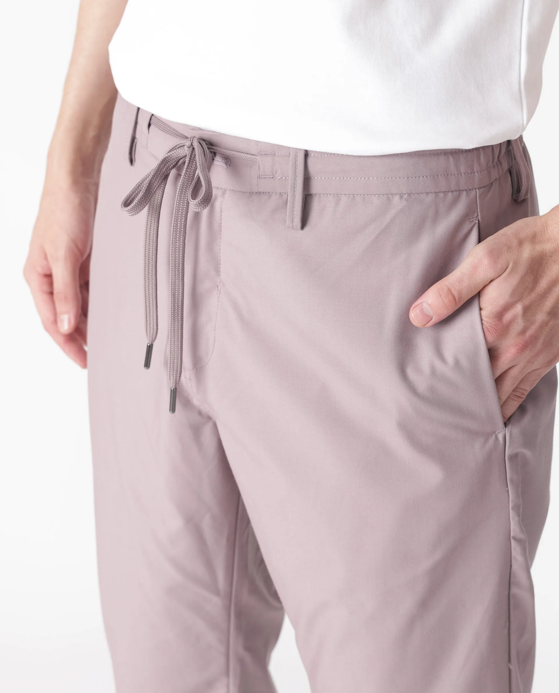 Rare Rabbit Men's Aux Light Purple Solid Mid-Rise Regular Fit With Drawstring And Elastic Waistband Trouser