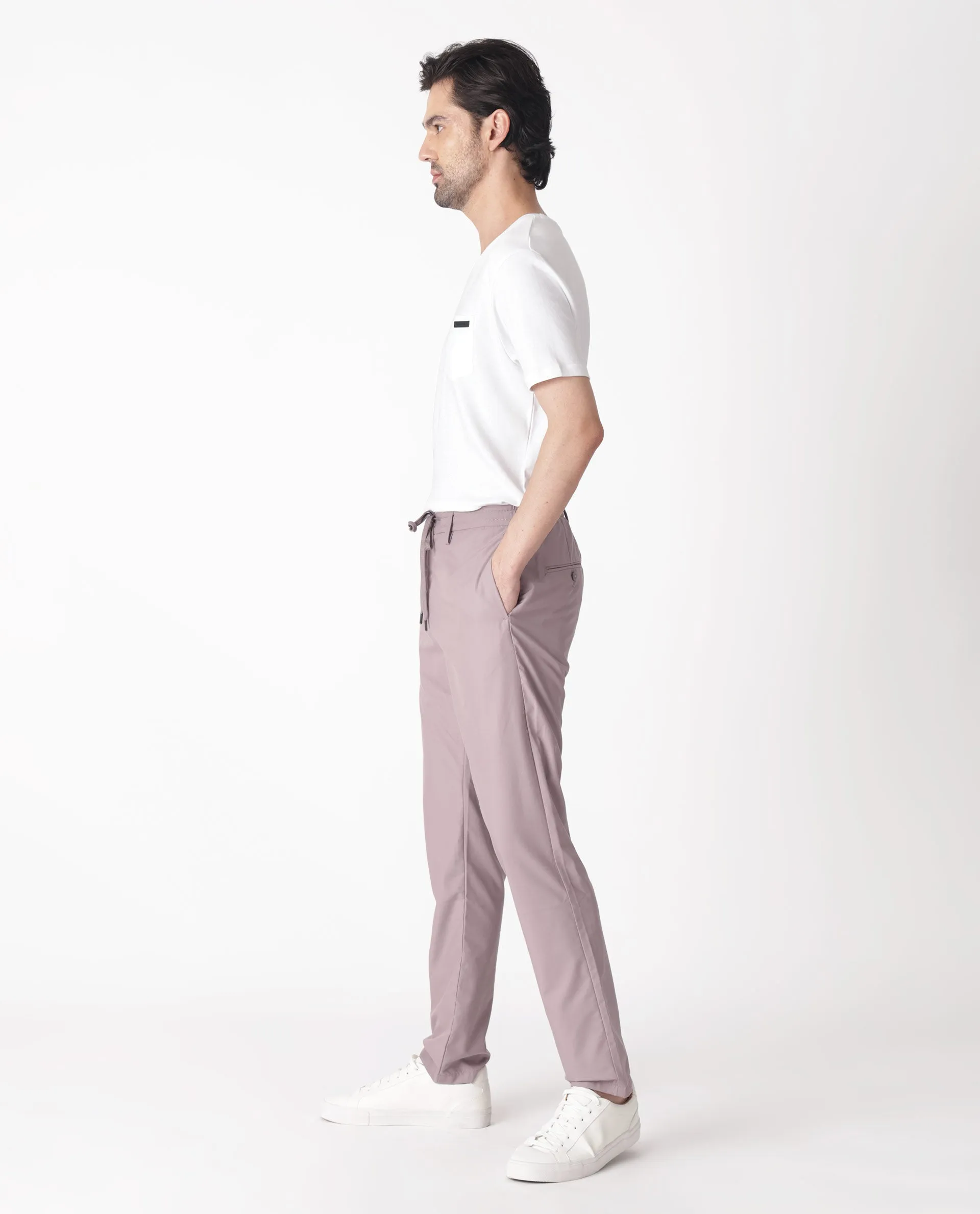 Rare Rabbit Men's Aux Light Purple Solid Mid-Rise Regular Fit With Drawstring And Elastic Waistband Trouser