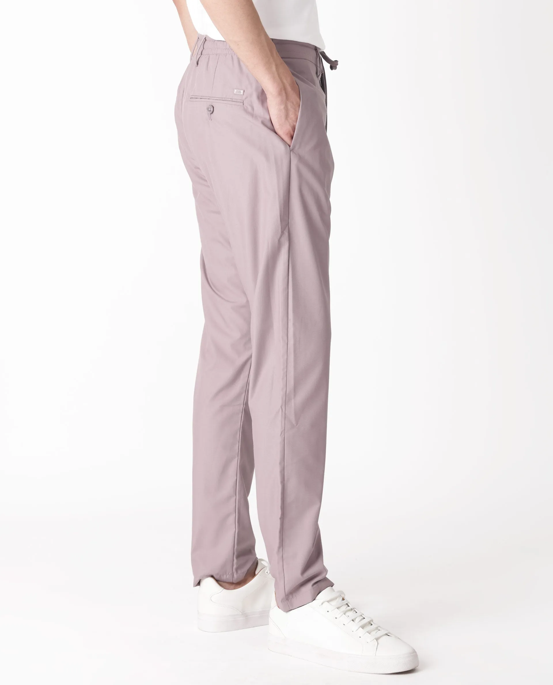Rare Rabbit Men's Aux Light Purple Solid Mid-Rise Regular Fit With Drawstring And Elastic Waistband Trouser