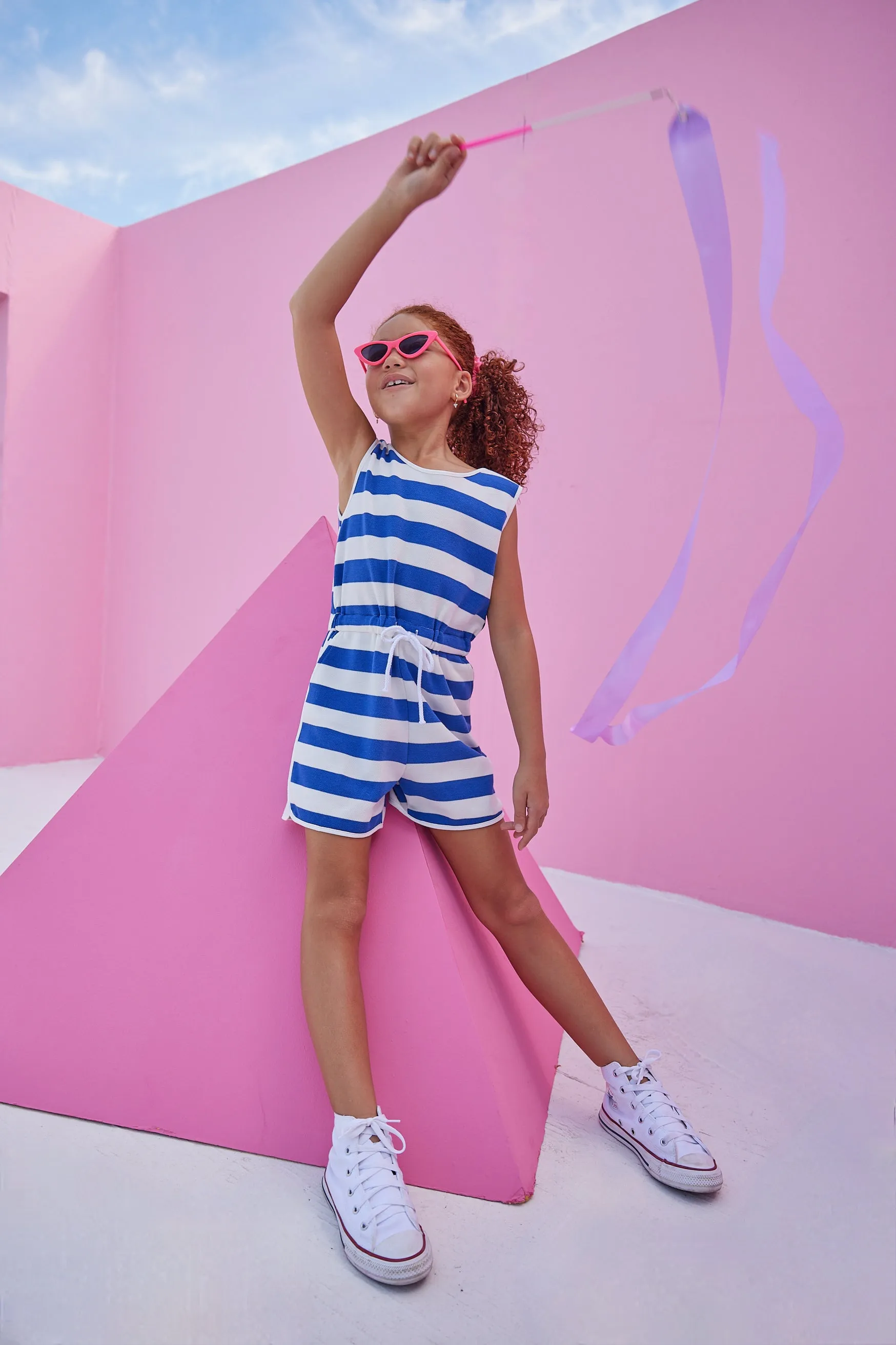 Rugby Romper - Blue & White Stripe