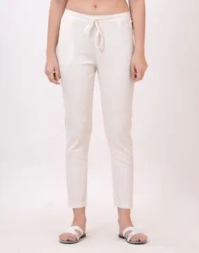 Satrangi Women's Off-White Viscose Ribbed Lycra Trouser