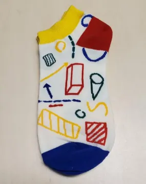 SF1046 White Colorful Shapes Low Cut Socks