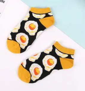 SF258 Black Fried Egg Low Cut Socks