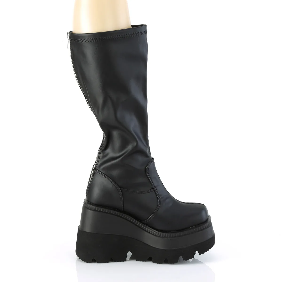 SHAKER-65WC DemoniaCult Black Vegan Leather Sexy Women's Mid-Calf & Knee High Boots (Alternative Footwear)