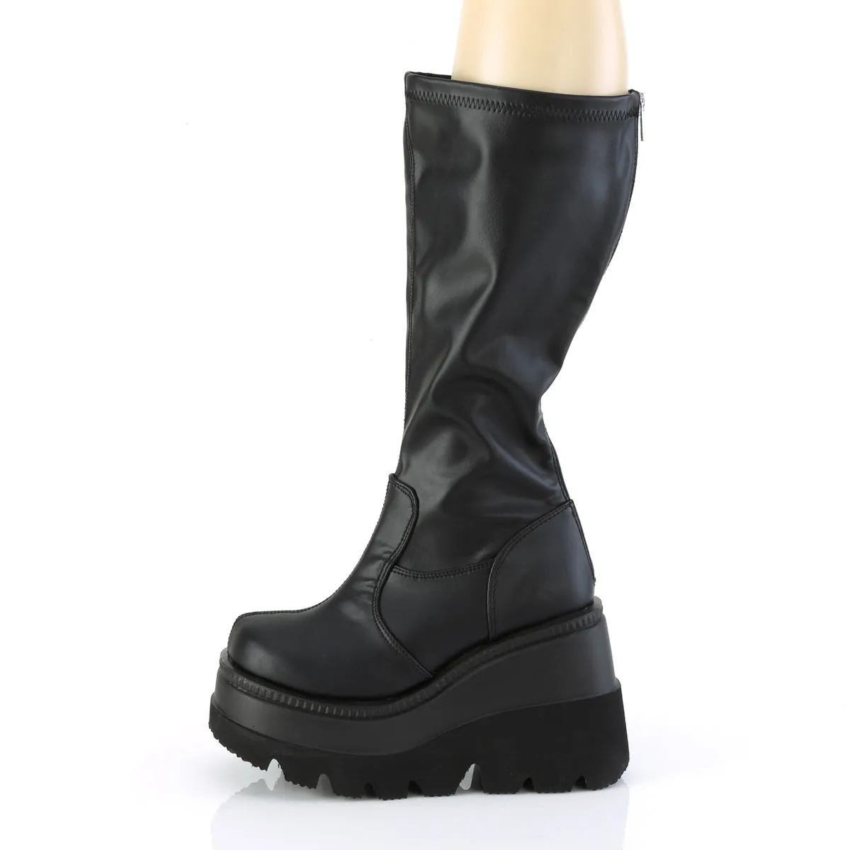 SHAKER-65WC DemoniaCult Black Vegan Leather Sexy Women's Mid-Calf & Knee High Boots (Alternative Footwear)