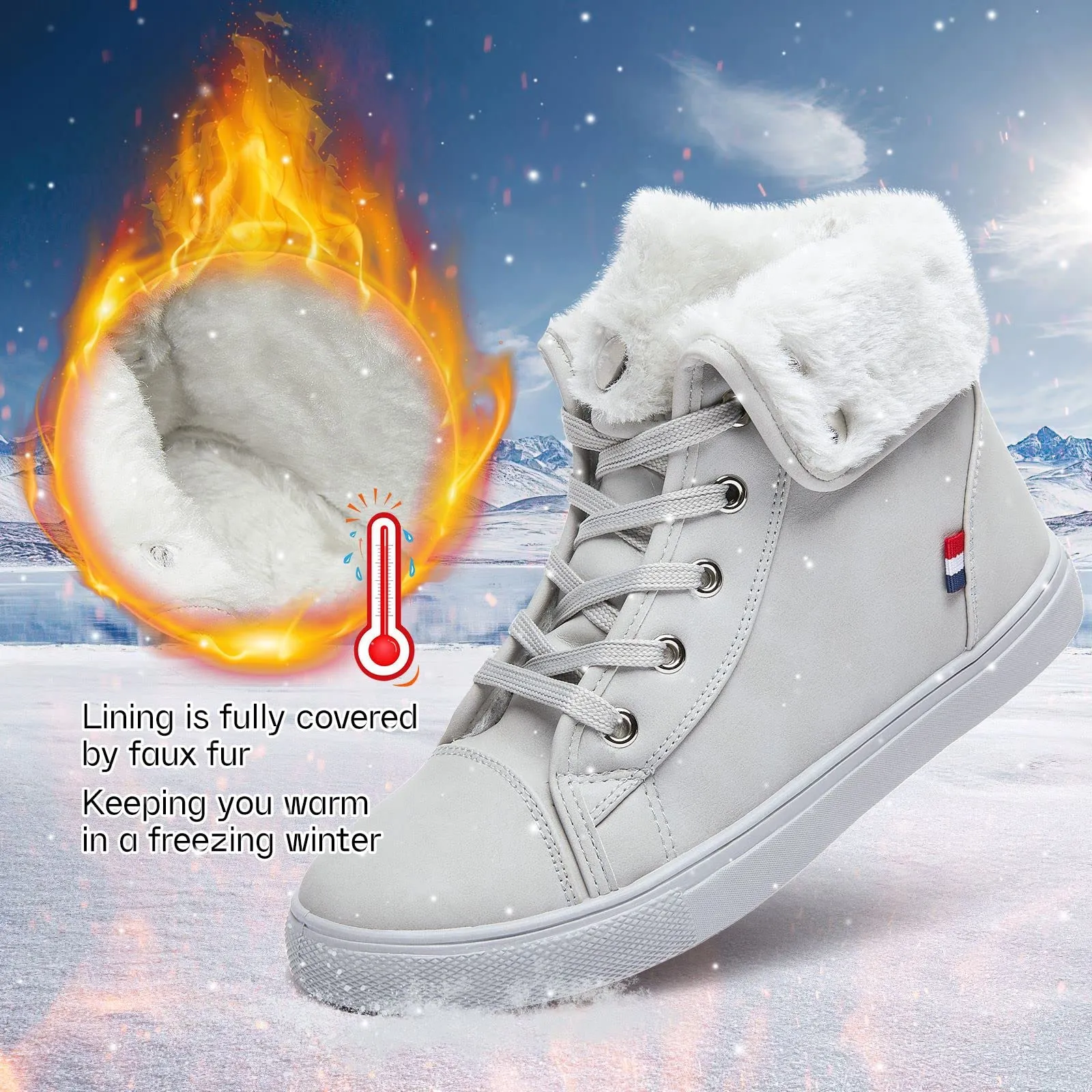 Shupua Ankle Boots Grey Lace Up Combat Boots Winter Boots Fashion Snow Boots