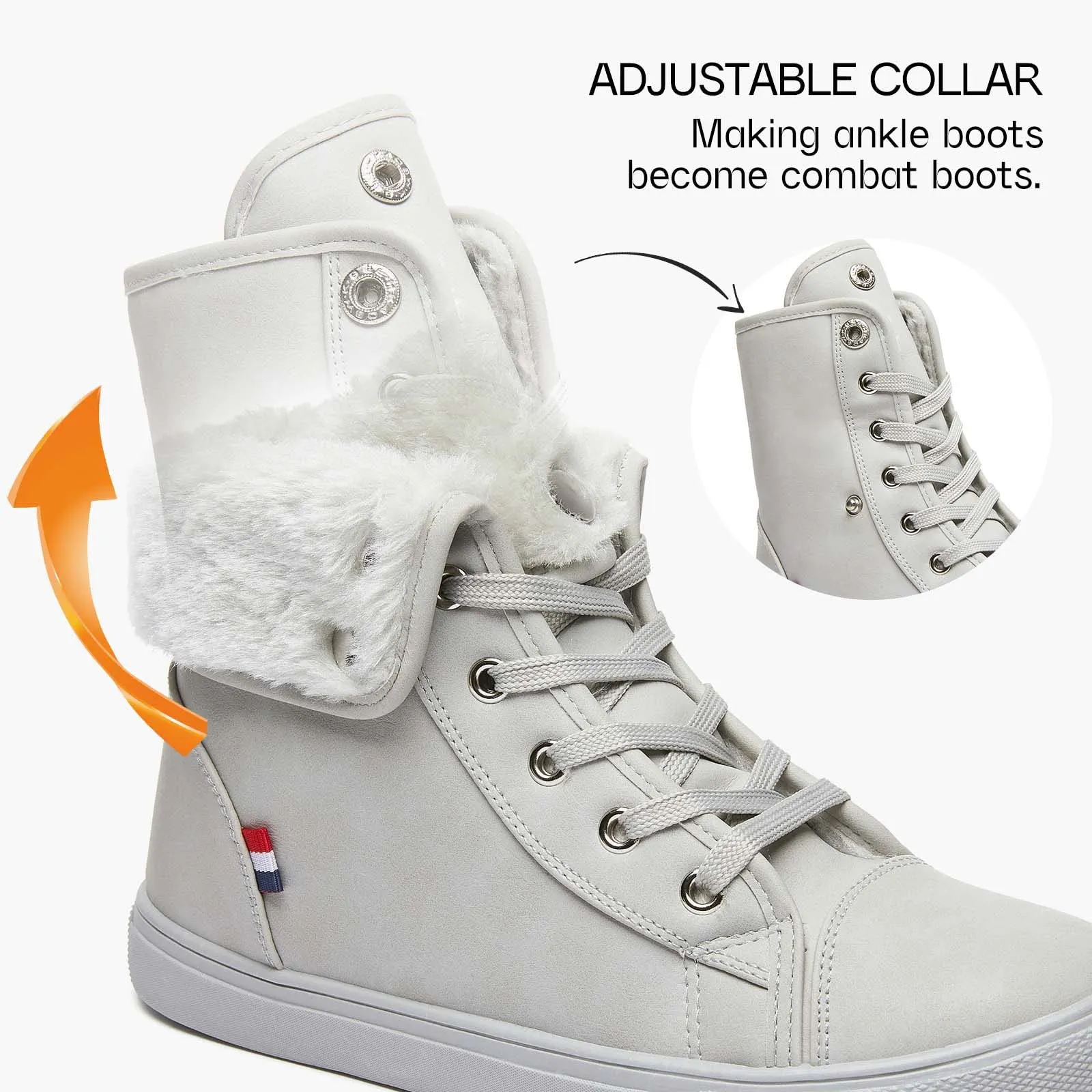 Shupua Ankle Boots Grey Lace Up Combat Boots Winter Boots Fashion Snow Boots
