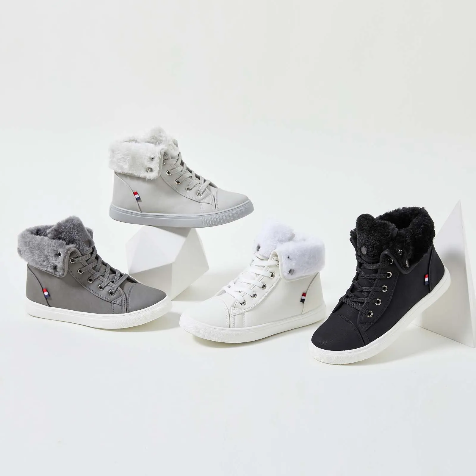 Shupua Ankle Boots Grey Lace Up Combat Boots Winter Boots Fashion Snow Boots