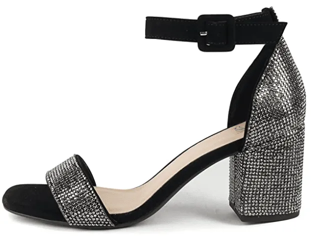 Soda Crete Rhinestone Block Heel Ankle Strap Prom Sandals
