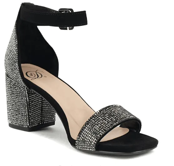 Soda Crete Rhinestone Block Heel Ankle Strap Prom Sandals