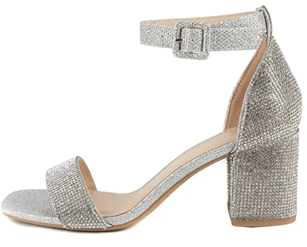 Soda Crete Rhinestone Block Heel Ankle Strap Prom Sandals