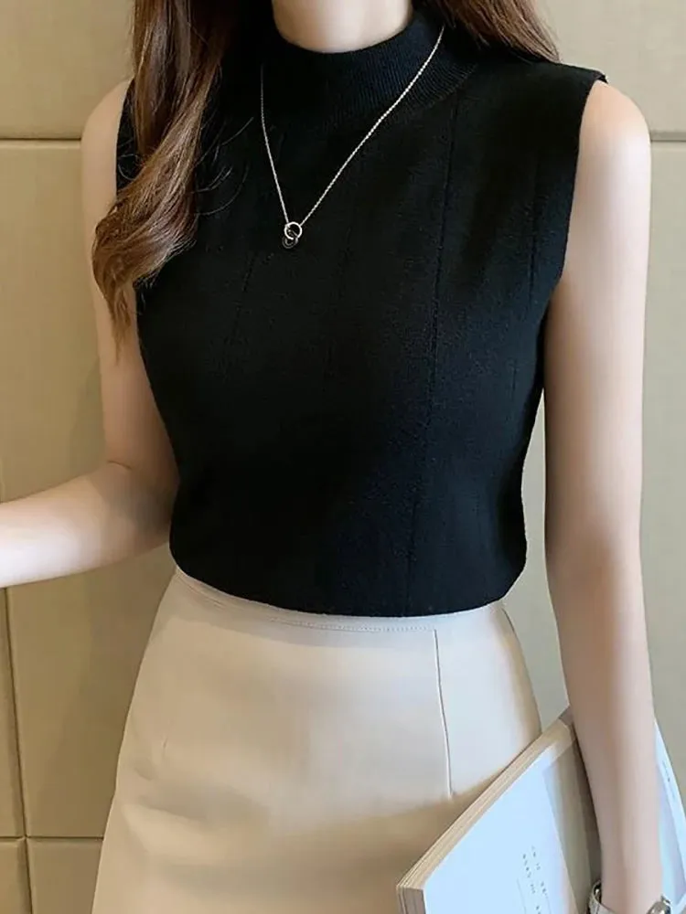Spring 2024 Women's Knitted Tank Top: Basic Casual Sleeveless O-neck Tee