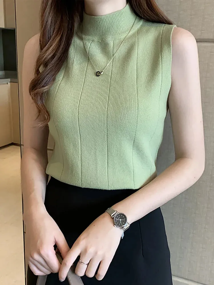 Spring 2024 Women's Knitted Tank Top: Basic Casual Sleeveless O-neck Tee