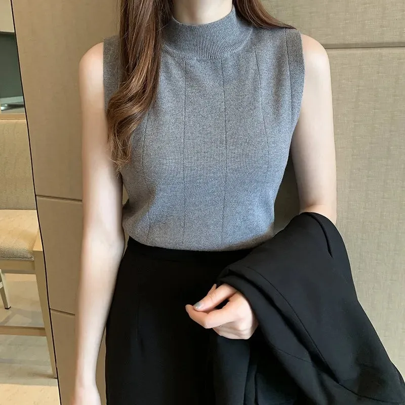 Spring 2024 Women's Knitted Tank Top: Basic Casual Sleeveless O-neck Tee