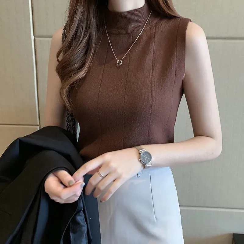 Spring 2024 Women's Knitted Tank Top: Basic Casual Sleeveless O-neck Tee