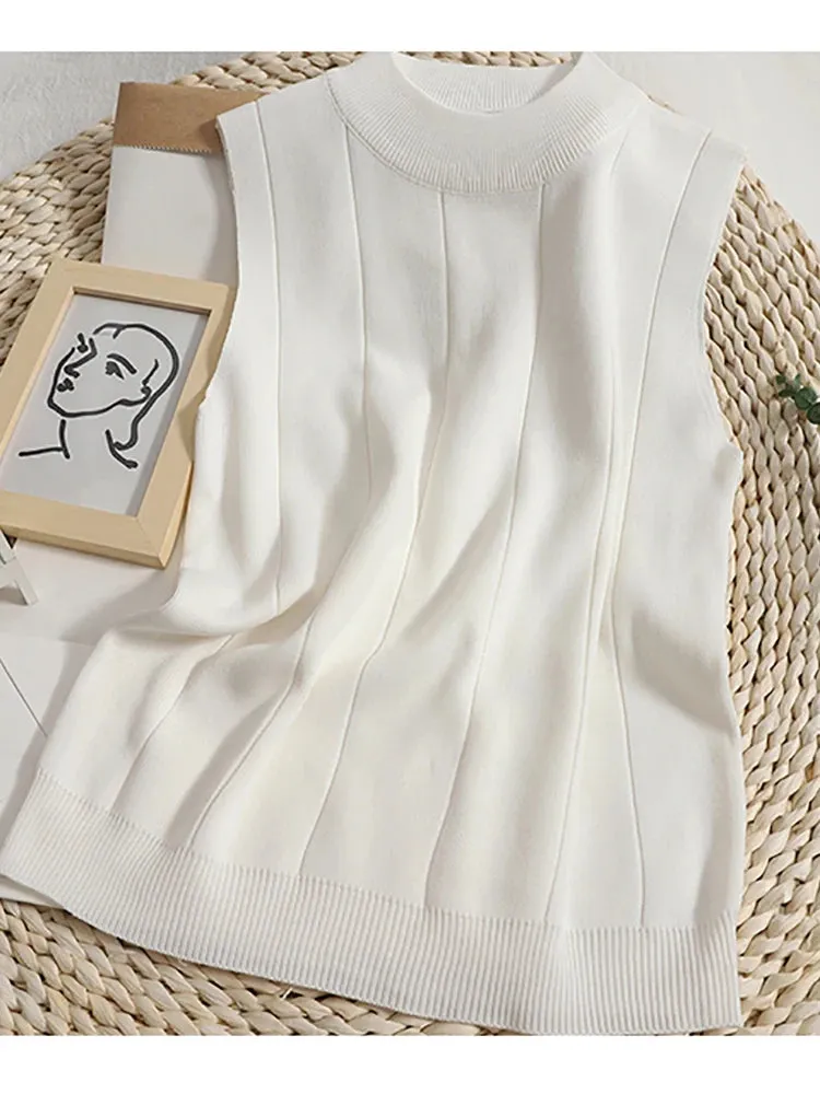 Spring 2024 Women's Knitted Tank Top: Basic Casual Sleeveless O-neck Tee