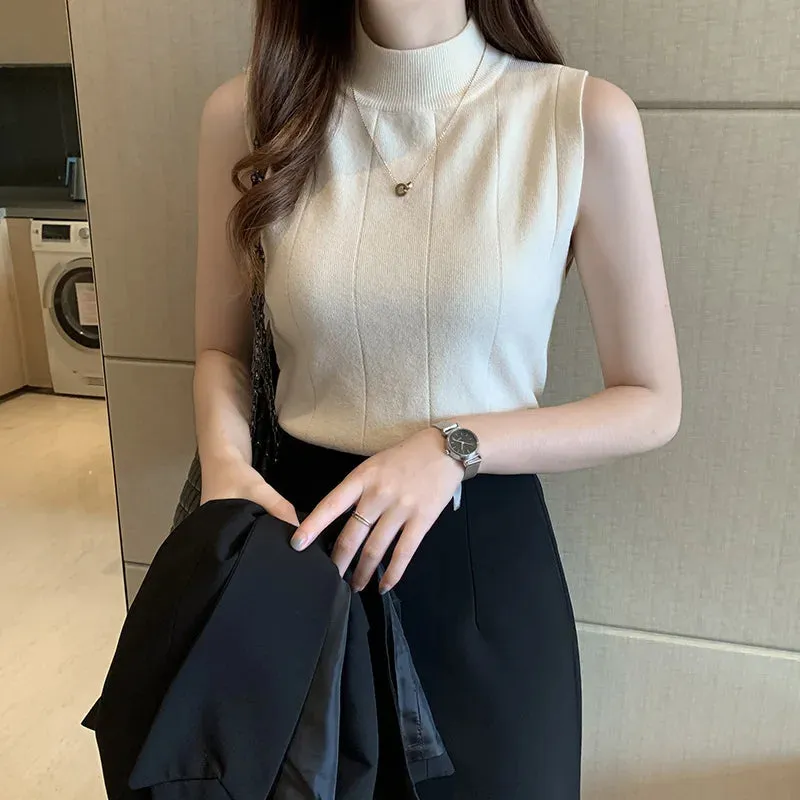 Spring 2024 Women's Knitted Tank Top: Basic Casual Sleeveless O-neck Tee