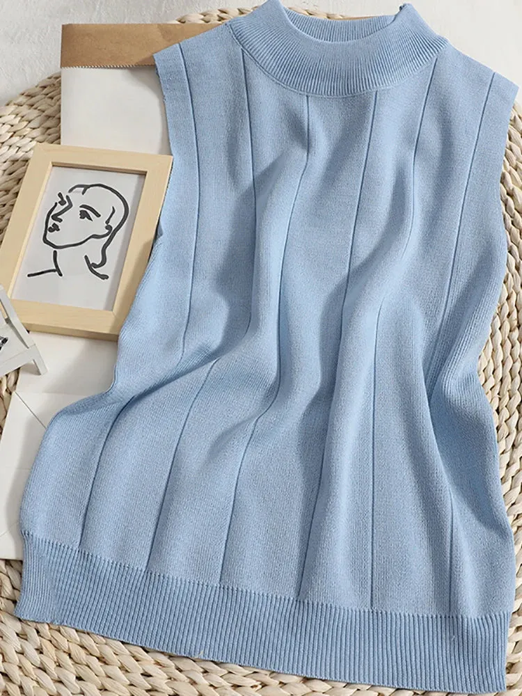 Spring 2024 Women's Knitted Tank Top: Basic Casual Sleeveless O-neck Tee