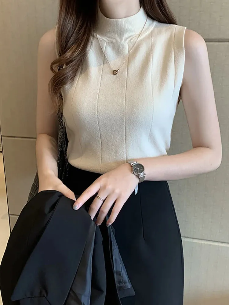 Spring 2024 Women's Knitted Tank Top: Basic Casual Sleeveless O-neck Tee