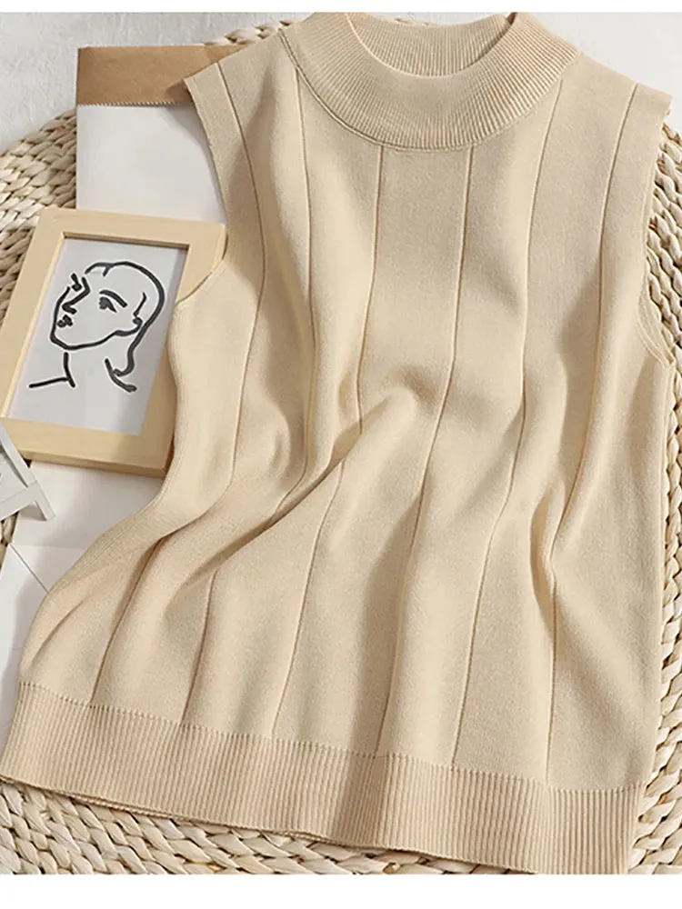 Spring 2024 Women's Knitted Tank Top: Basic Casual Sleeveless O-neck Tee