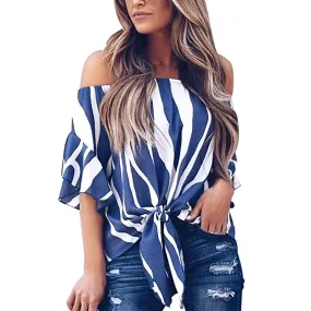 Striped Off Shoulder Blouse Shirts