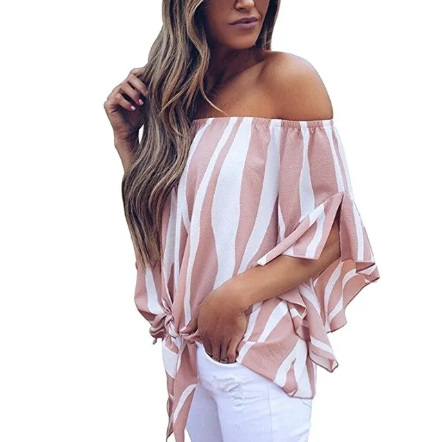 Striped Off Shoulder Blouse Shirts