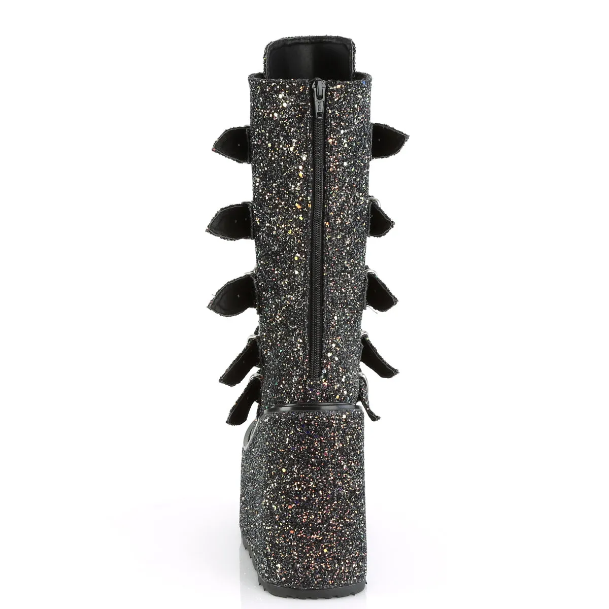 SWING-230G DemoniaCult Black Glitter Sexy Women's Mid-Calf & Knee High Boots (Alternative Footwear)