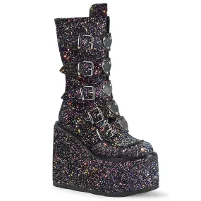SWING-230G DemoniaCult Black Glitter Sexy Women's Mid-Calf & Knee High Boots (Alternative Footwear)