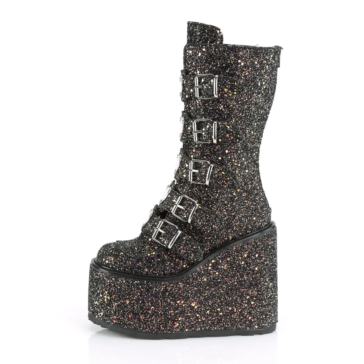 SWING-230G DemoniaCult Black Glitter Sexy Women's Mid-Calf & Knee High Boots (Alternative Footwear)