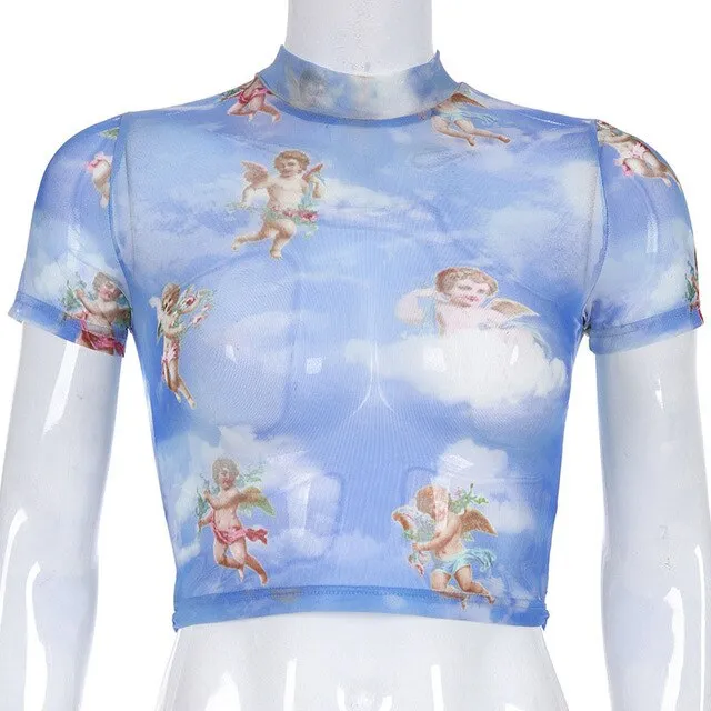 T Shirt Crop Top High Neck