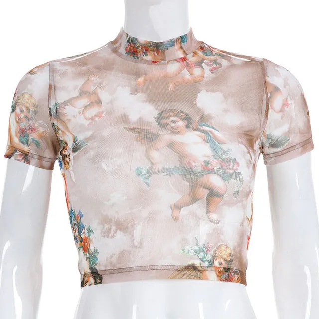 T Shirt Crop Top High Neck
