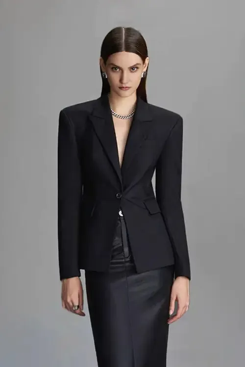 Tailored Single Breasted Slim Fit Black Blazer