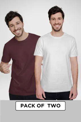 White and Maroon Plain T-shirts Combo for Men