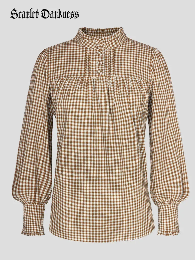 Women Stand Collar Pullover Tops Cotton Blouse