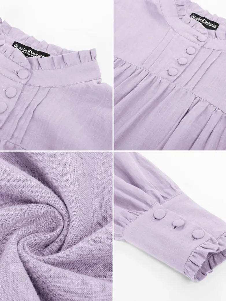 Women Stand Collar Pullover Tops Cotton Blouse