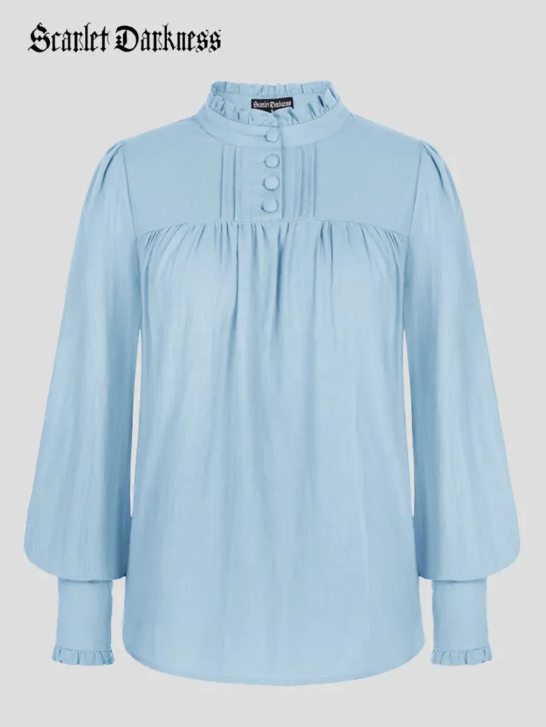 Women Stand Collar Pullover Tops Cotton Blouse