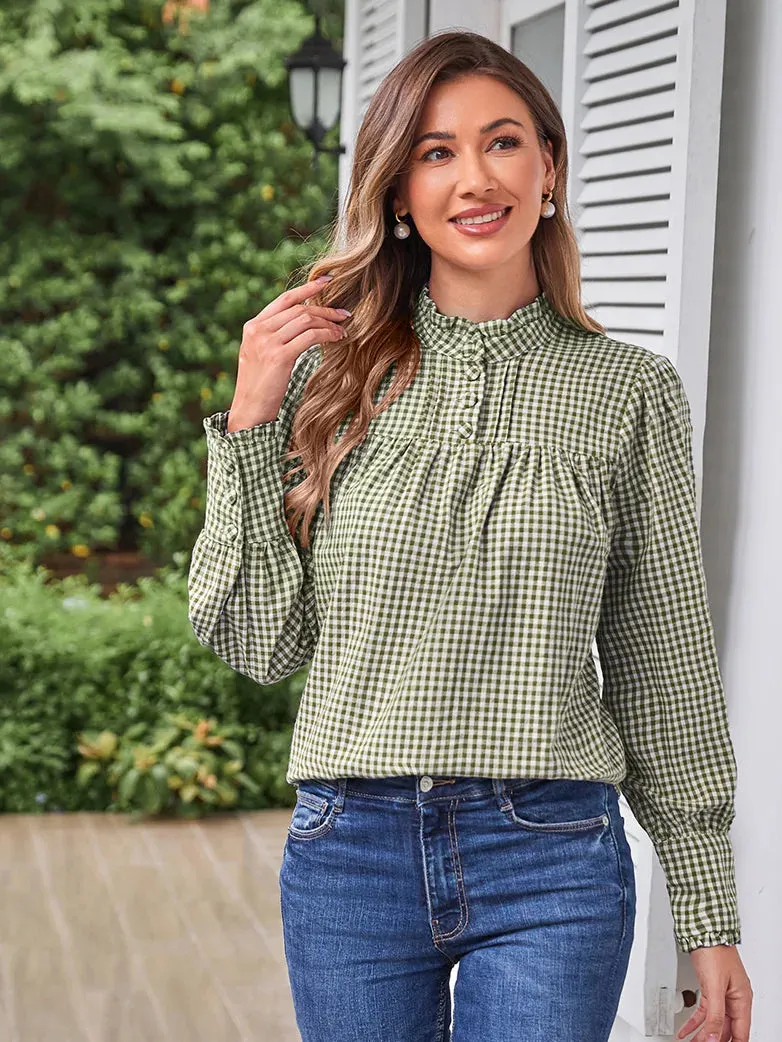 Women Stand Collar Pullover Tops Cotton Blouse