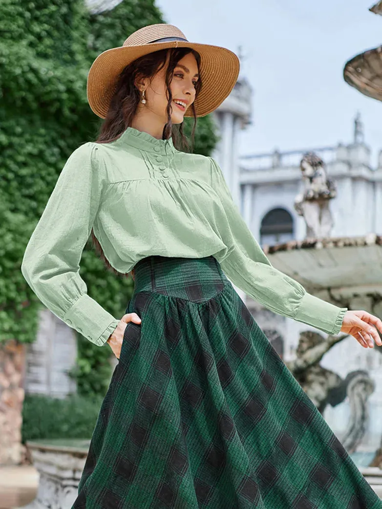 Women Stand Collar Pullover Tops Cotton Blouse