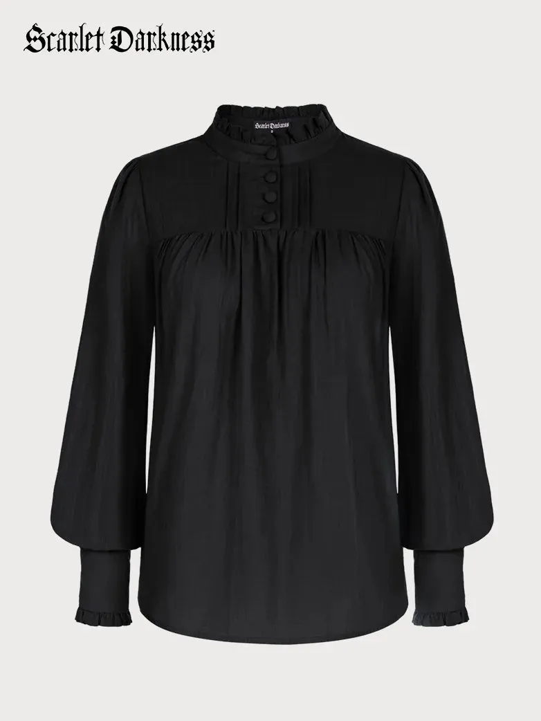 Women Stand Collar Pullover Tops Cotton Blouse