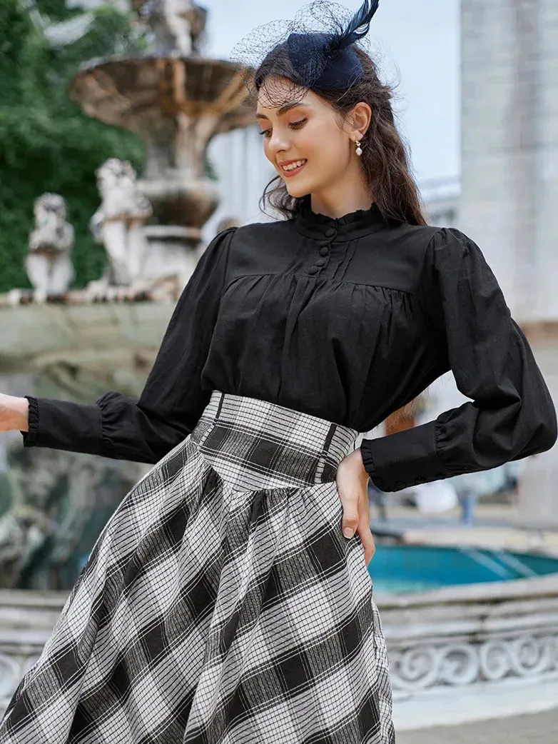 Women Stand Collar Pullover Tops Cotton Blouse
