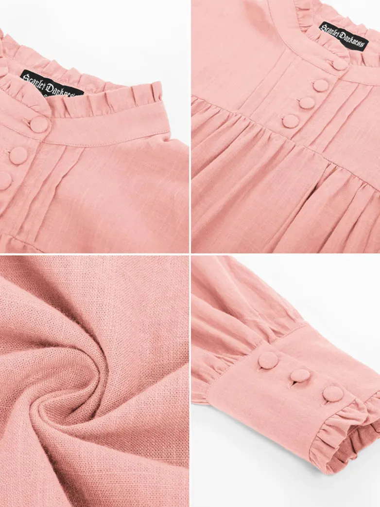 Women Stand Collar Pullover Tops Cotton Blouse