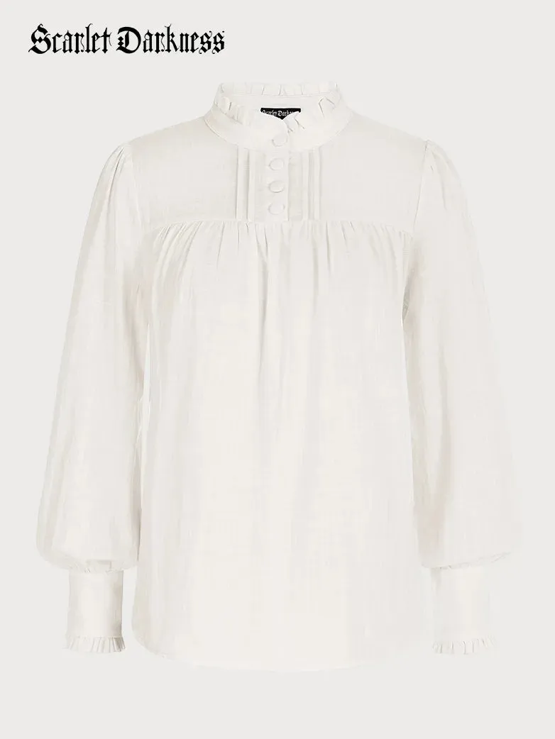 Women Stand Collar Pullover Tops Cotton Blouse