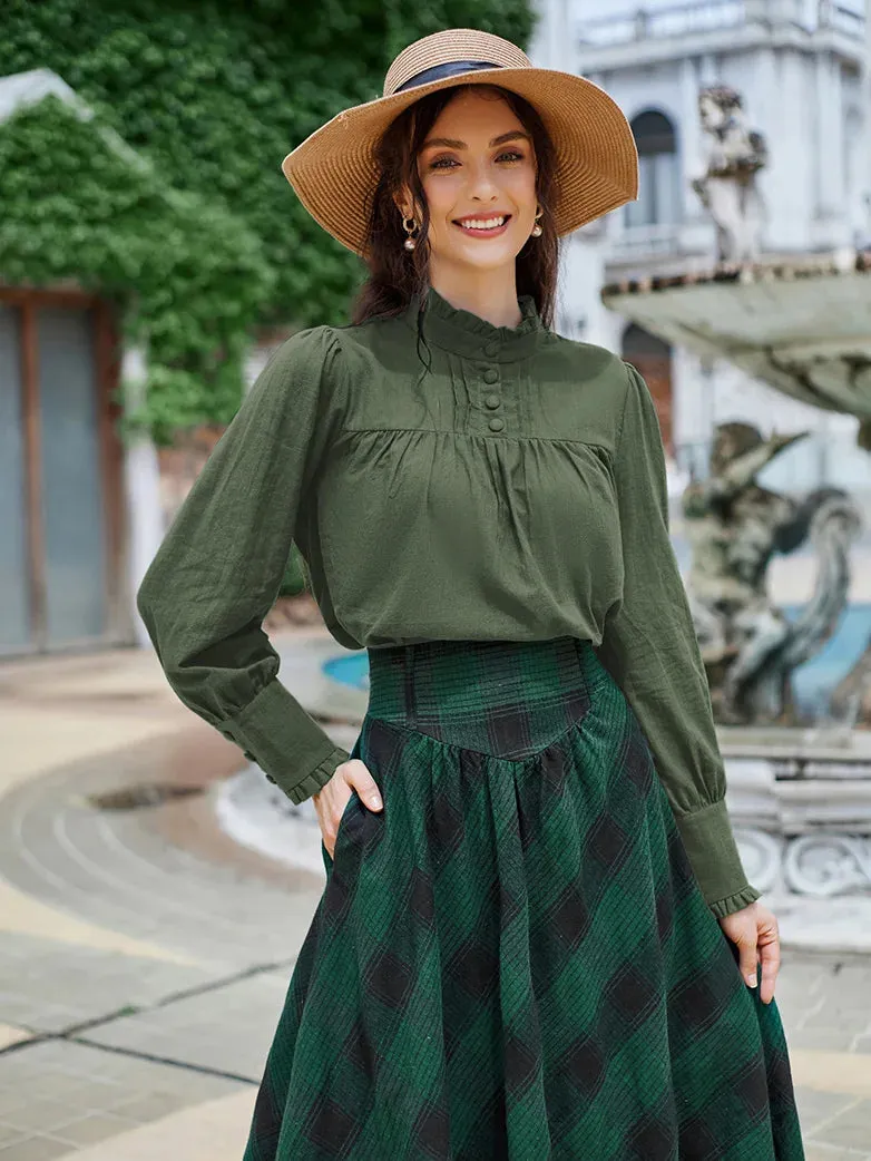 Women Stand Collar Pullover Tops Cotton Blouse
