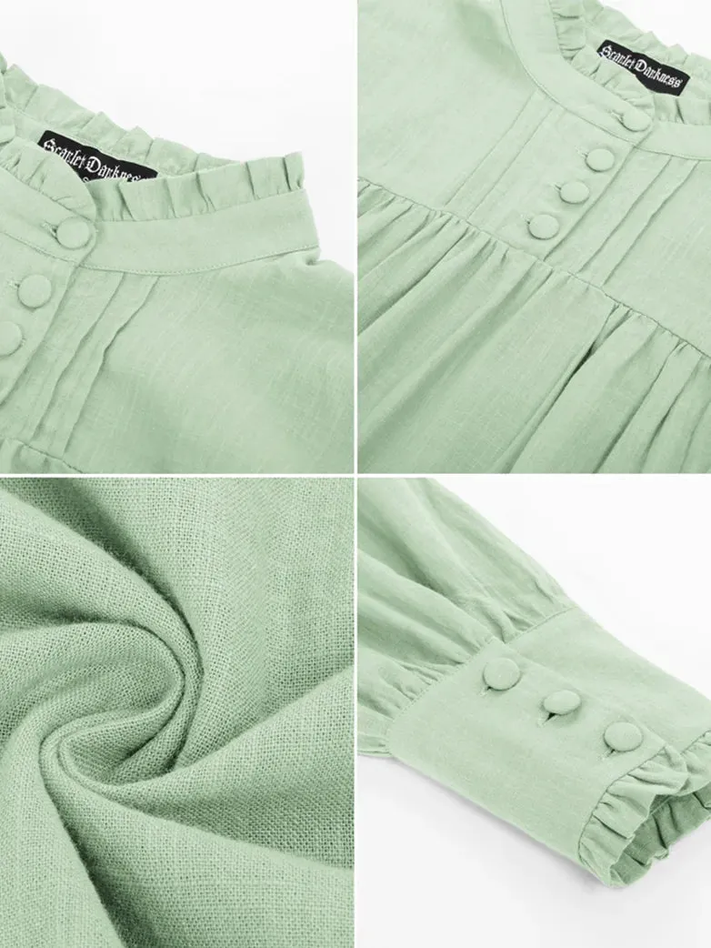 Women Stand Collar Pullover Tops Cotton Blouse