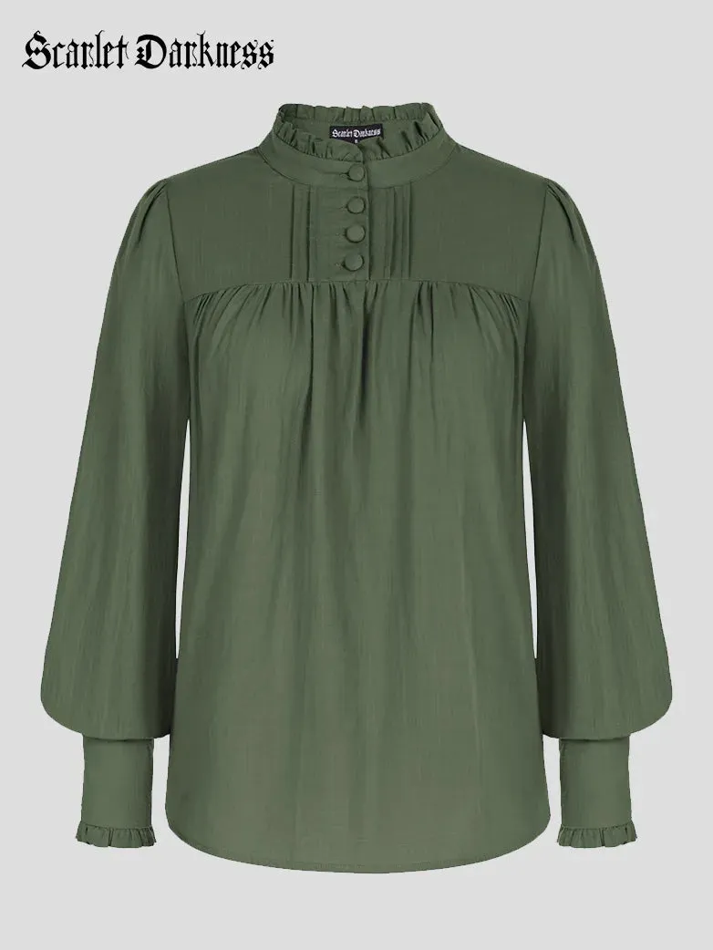 Women Stand Collar Pullover Tops Cotton Blouse