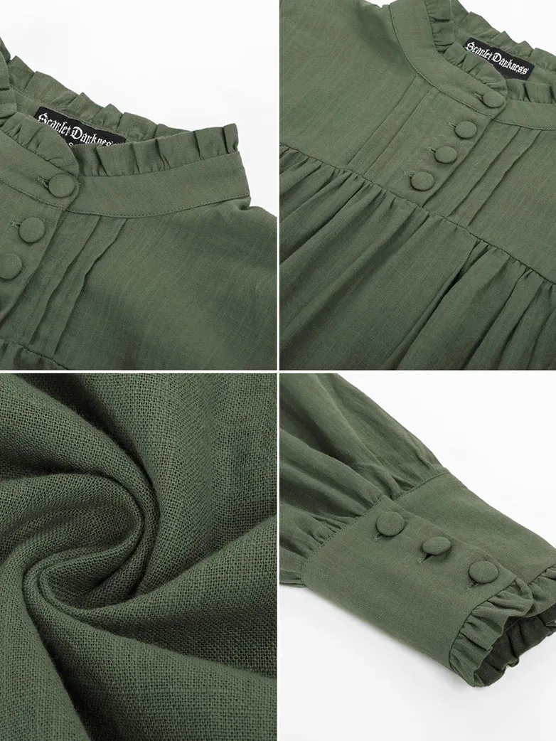 Women Stand Collar Pullover Tops Cotton Blouse